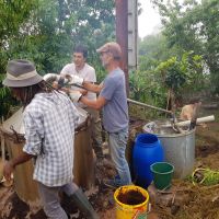 Distillation de cryptoméria (Cryptomeria Japonica), préparation de l'alambic Distillation de cryptoméria (Cryptomeria Japonica), préparation de l'alambic